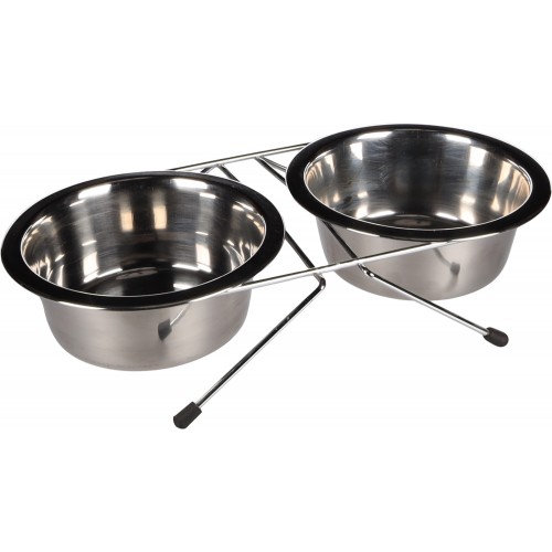 Двойная металлическая миска на подставке 2 Х 830ml
