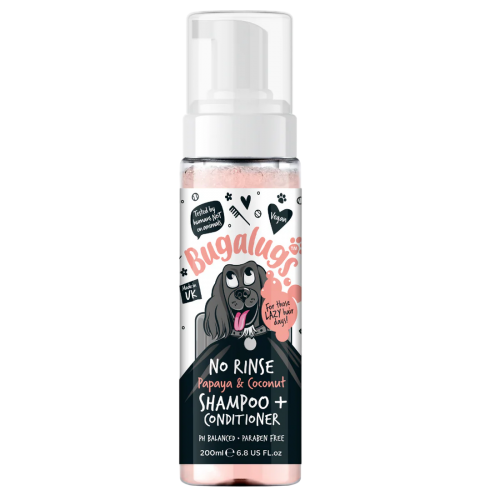 Bugalugs shampoo no rinse 200 ml papaya, Несмываемый шампунь и кондиционер для собак с папайей и кокосом.