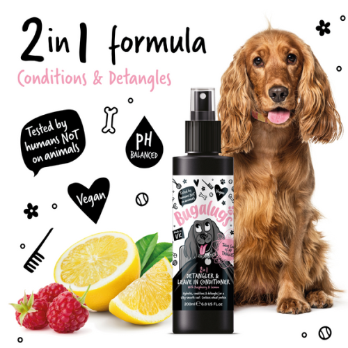 Bugalugs Detangling & leave in conditioner with raspberry & lemon  200ml, кондиционер с малиной и лимоном для собак.