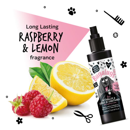 Bugalugs Detangling & leave in conditioner with raspberry & lemon  200ml, кондиционер с малиной и лимоном для собак.