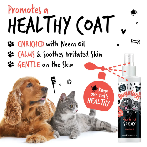 Bugalugs Flea & Tick Spray with Neem Oil for Dogs & Cats