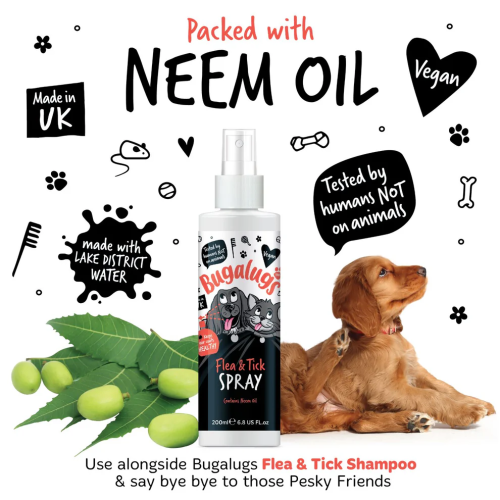 Bugalugs Flea & Tick Spray with Neem Oil for Dogs & Cats