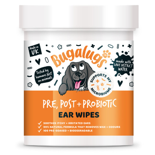 Bugalugs Ear Wipes 100ps Post & Probiotic, салфетки для ушей , нейтрализуют запахи и успокаивают раздражение.