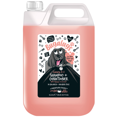 Bugalugs Shampoo 5L Papaya 2 IN 1: Увлажняющий шампунь и кондиционер для собак с папайей и кокосом.