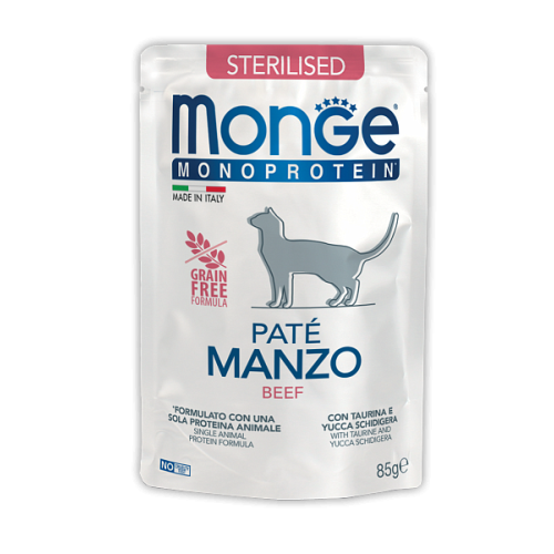 MONGE Cat Pouch Monoprotein Sterilised Beef 85g